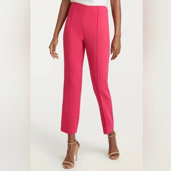 NWT Cinq à Sept Brianne Pintuck Crepe Pants Side Slit Hot Pink Women’s size 8 - Picture 2 of 10